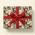 Vintage Santa Christmas wrapping paper with a red ribbon bow on a gift box by Wrapped Studios.