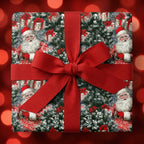 Vintage Santa Claus Christmas wrapping paper with a red ribbon bow by Wrapped Studios.