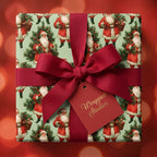 Vintage Santa Claus Christmas wrapping paper with red ribbon and gift tag by Wrapped Studios.