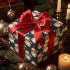 Vintage Santa Claus luxury Christmas wrapping paper with a red satin ribbon by Wrapped Studios.