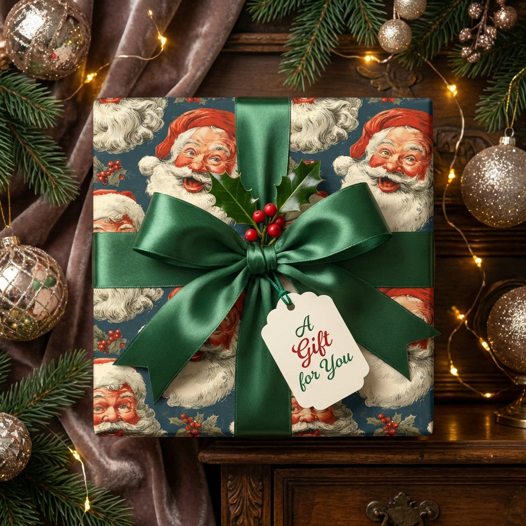 Jolly Santas: Vintage Christmas Wrapping Paper