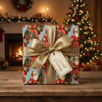 Vintage Santa Christmas wrapping paper with a luxury gold ribbon, by Wrapped Studios.