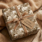 Luxury vintage floral wrapping paper in cream and beige with velvet ribbon by Wrapped Studios.