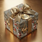 Elegant woodland deer Christmas wrapping paper with a gold bow by Wrapped Studios.