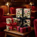 Retro movie theater wrapping paper with 3D glasses and popcorn by Wrapped Studios.