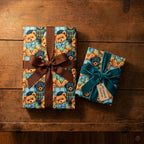 Vintage teddy bear wrapping paper with teal velvet and brown ribbons. Cute baby gift wrap by Wrapped Studios.