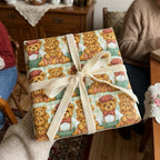 Vintage teddy bear wrapping paper with cream velvet bow by Wrapped Studios, perfect for baby shower gift wrap.