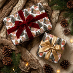 Luxury Christmas wrapping paper with tree print and velvet bows by Wrapped Studios.