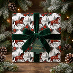 Western Christmas wrapping paper with horse and poinsettia pattern by Wrapped Studios.