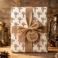Rustic farmhouse windmill wrapping paper with a burlap bow by Wrapped Studios.