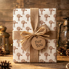 Rustic farmhouse windmill wrapping paper with a burlap bow by Wrapped Studios.