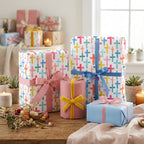 Colorful watercolor cross wrapping paper for baptism, first communion, and Easter gifts by Wrapped Studios.