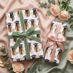 Floral graduation wrapping paper with elegant girl illustrations and velvet ribbon by Wrapped Studios.
