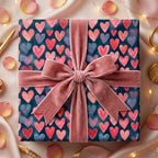 Luxury heart wrapping paper with a pink velvet bow by Wrapped Studios, perfect for Valentine's Day.
