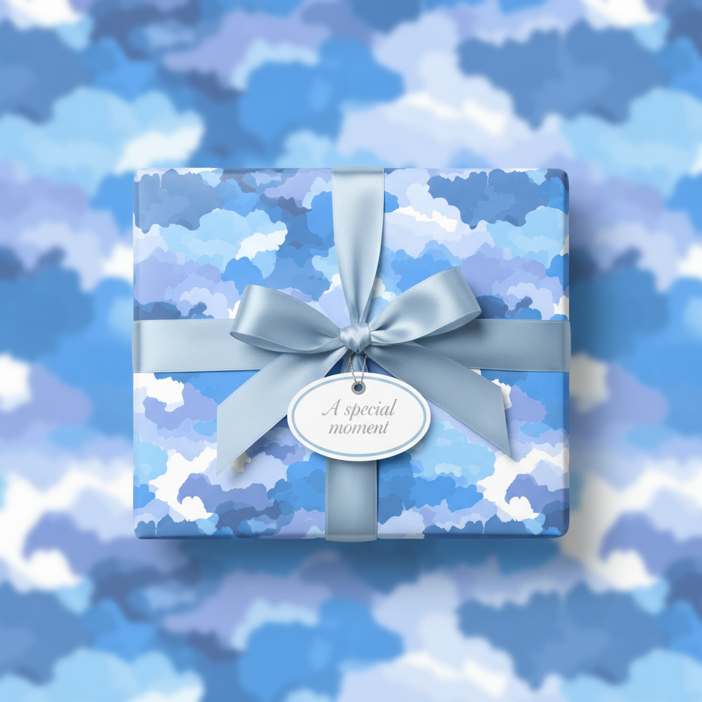 Watercolor Cloud Camo: Blue Gift Wrap