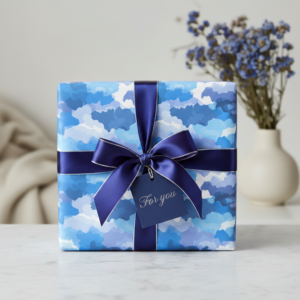 Watercolor Cloud Camo: Blue Gift Wrap
