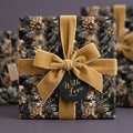 Elegant floral wrapping paper with gold velvet ribbon and "With Love" tag.