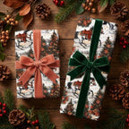 Vintage equestrian Christmas wrapping paper with luxury velvet bows, by Wrapped Studios.
