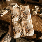 Cowboy wrapping paper: Gift wrapped with horse rider pattern and tied with rustic twine bow.