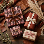 Western wrapping paper with boho steer skulls and velvet ribbons on gift boxes by Wrapped Studios.
