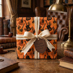 Rustic guitar wrapping paper on a birthday gift for dad with cream ribbon, by Wrapped Studios.