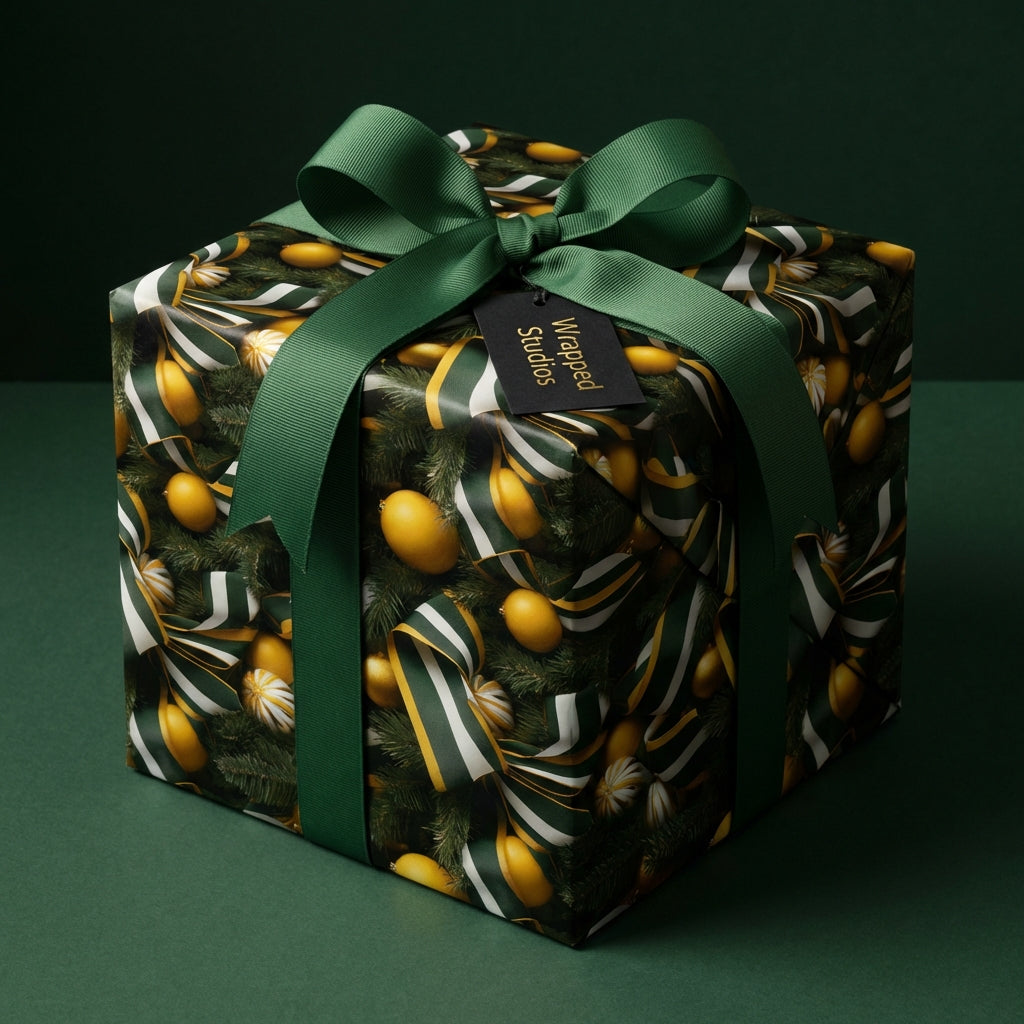 Wisconsin Winter: Green & Gold Holiday Wrapping Paper